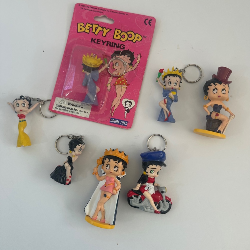 Vintage Betty Boop Keychain Lot 6pc 1995 Dorda Toys Biker Queen Showgirl PVC